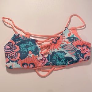 Reversible floral/orange bathing suit top - small